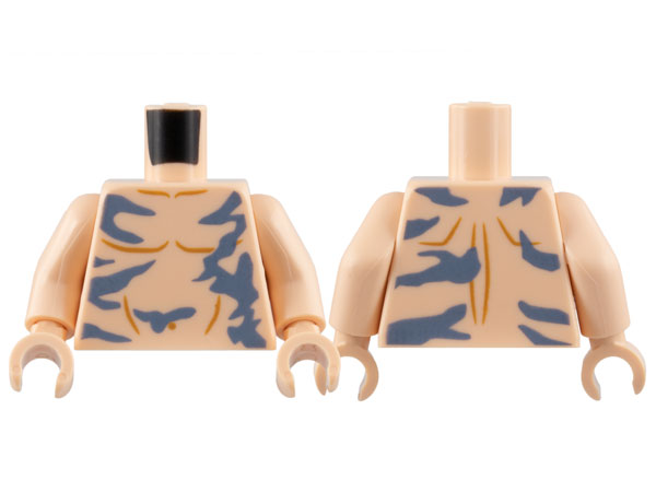 Torso Bare Chest, Medium Nougat Contours, Sand Blue Paint Splotches Pattern / Light Nougat Arms / Light Nougat Hands