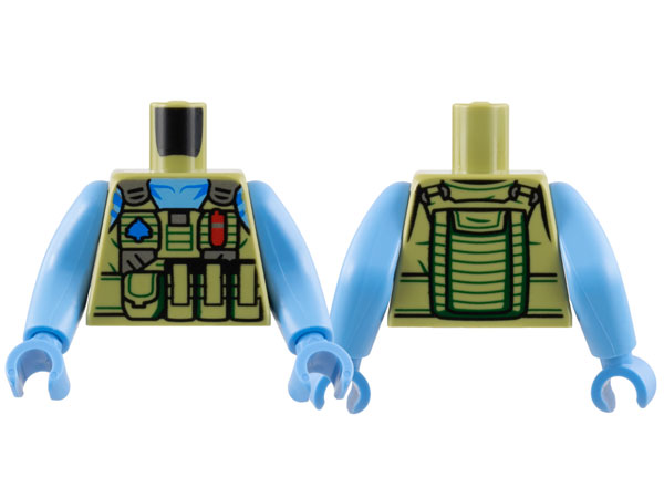 Torso Na'vi with Blue Markings, Medium Blue Neck, Flak Vest with Pouches, and Tree Badge Pattern / Medium Blue Arms Long / Medium Blue Hands