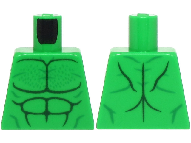 Torso Bare Chest with Dark Green and Green Muscles Outline, Chest Hair Pattern