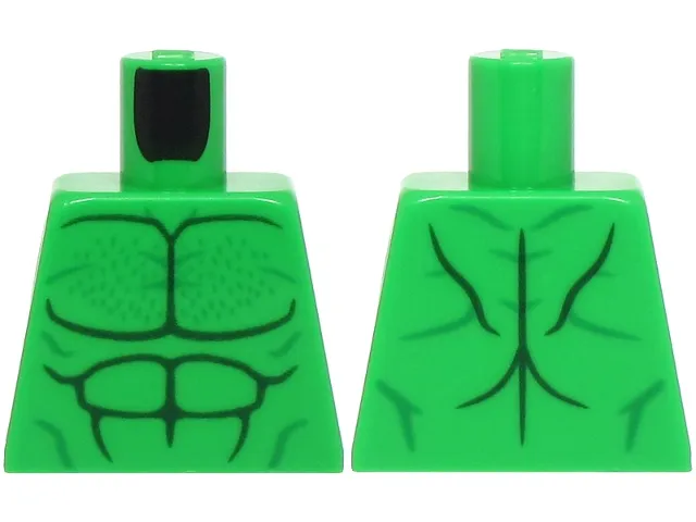 Torso Bare Chest with Dark Green and Green Muscles Outline, Chest Hair Pattern