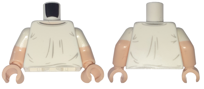 Torso Shirt with Dark Bluish Gray Collar, Light Bluish Gray Wrinkles, and Light Nougat Neck Pattern / Light Nougat Arms with Molded White Short Sleeves Pattern / Light Nougat Hands