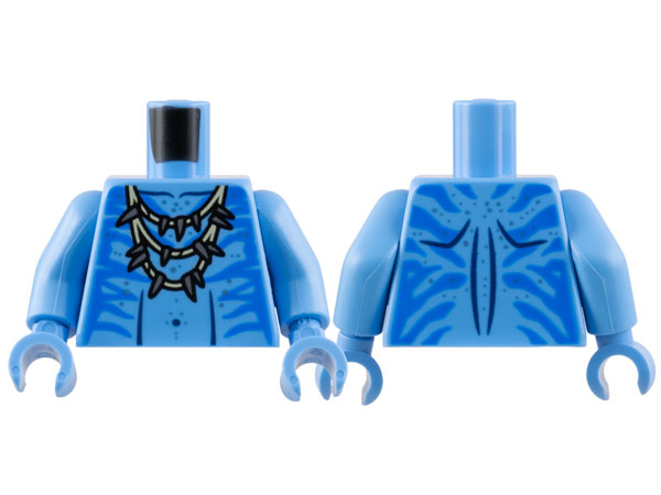 Torso Na'vi with Blue Markings, Tan Necklace with Claws, and Silver Spots Pattern / Medium Blue Arms / Medium Blue Hands