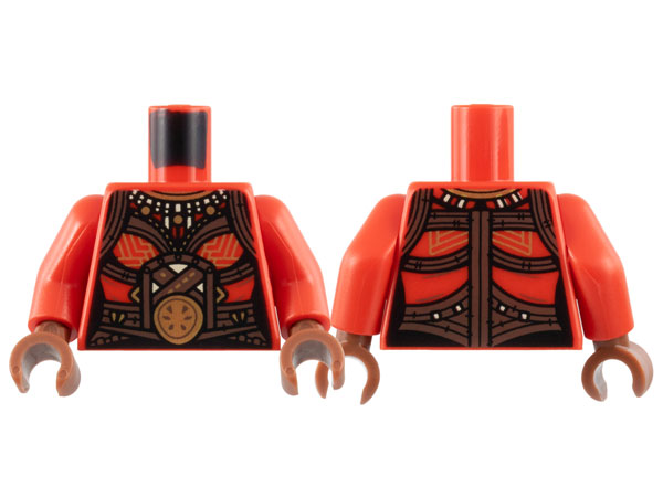 Torso Female Armor, Gold Mantle and Circle, Dark Brown Leather Work Pattern / Red Arms / Reddish Brown Hands