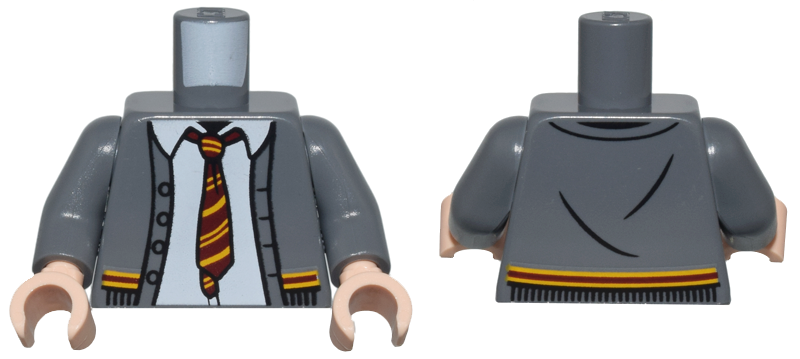 Torso Cardigan Sweater with White Shirt, Dark Red and Bright Light Orange Tie and Trim (Gryffindor) Pattern / Dark Bluish Gray Arms / Light Nougat Hands