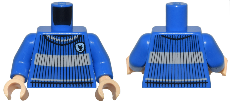 Torso Quidditch Jumper Ribbed with Light Bluish Gray Stripes and Ravenclaw Crest Pattern / Blue Arms / Medium Tan Hands