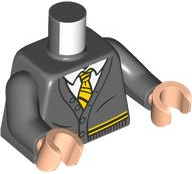 Torso Cardigan Sweater with White Shirt, Yellow and Black Tie and Trim (Hufflepuff) Pattern / Dark Bluish Gray Arms / Light Nougat Hands