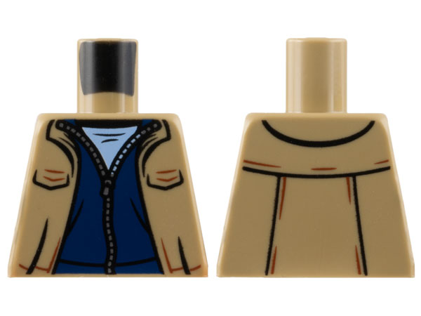 Torso Open Jacket with Pockets, Dark Blue Sweater with Zipper and Bright Light Blue Shirt Pattern