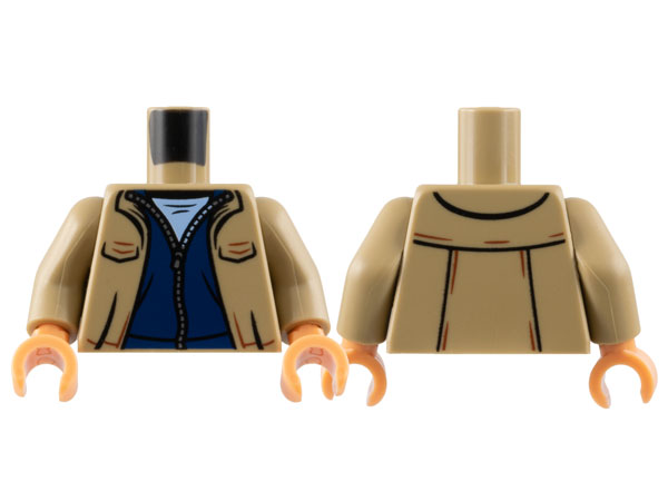 Torso Open Jacket with Pockets, Dark Blue Sweater with Zipper and Bright Light Blue Shirt Pattern / Dark Tan Arms / Nougat Hands