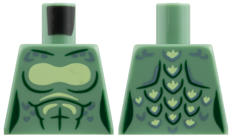 Torso Female Merperson with Dark Green Contour Lines, Yellowish Green Bra and Metallic Light Blue Scales Pattern