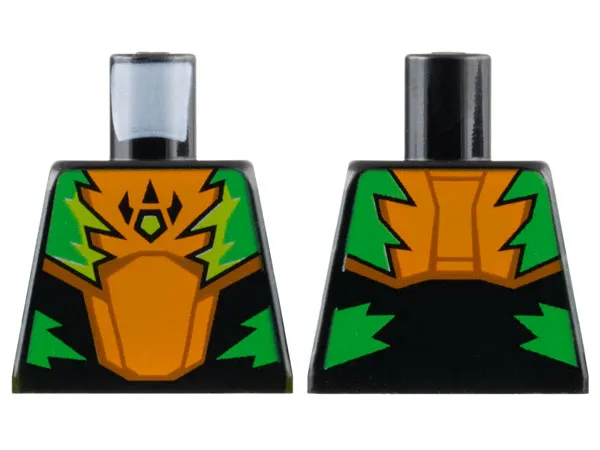 Torso Racing Suit with Orange Breastplate with Raptor Claw Logo, Bright Green and Lime Jagged Panels Pattern
