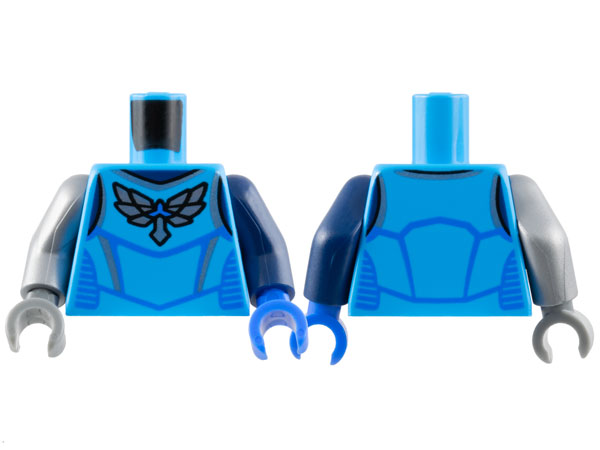 Torso Racing Suit with Silver Wings Logo and Trim, Blue Lines Pattern / Dark Blue Arm Left / Flat Silver Arm Right / Blue Hand Left / Dark Bluish Gray Hand Right