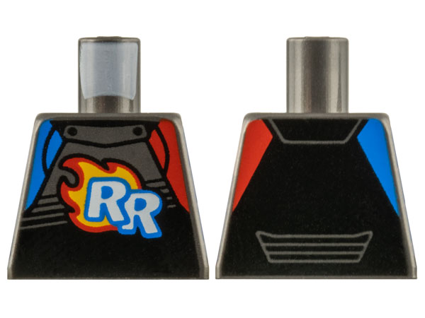 Torso Racing Suit with White 'RR' on Red and Bright Light Orange Flames Pattern