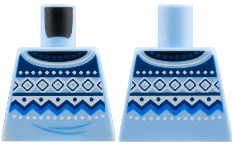 Torso Fair Isle Sweater with Blue, Dark Blue, and White Geometric Shapes and Zigzag Lines Pattern