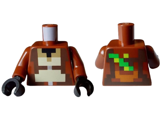 Torso Pixelated Black, Dark Tan, Tan and Dark Brown Vest over Shirt with Silver Zipper, Bamboo on Back Pattern / Reddish Brown Arms / Black Hands