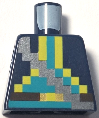 Torso Pixelated Silver Strap over Vest with Yellow Trim, Dark Turquoise Shirt, Dark Brown Belt Pattern