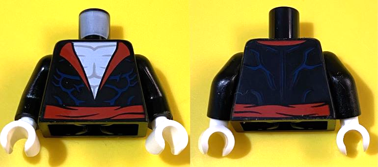 Torso Jacket with Red Collar and Lapels, Belt, Dark Blue Muscle Contour Lines, White Bare Chest Pattern (Morbius) / Black Arms / White Hands