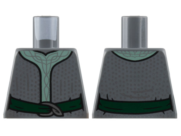 Torso Robe with Sand Green Center Panel, Silver Spots and Filigree, Dark Green Sash Pattern