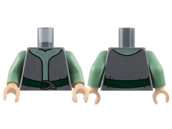 Torso Robe with Sand Green Center Panel, Silver Spots and Filigree, Dark Green Sash Pattern / Sand Green Arms / Light Nougat Hands