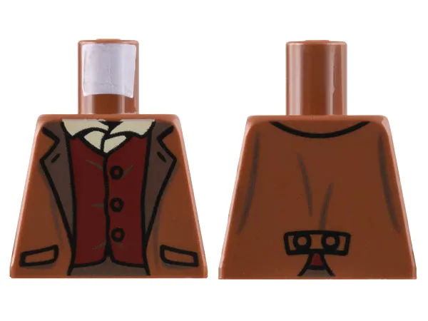 Torso Jacket Open with Dark Brown Lapels and Pockets over Dark Red Vest with Buttons and Tan Shirt Pattern