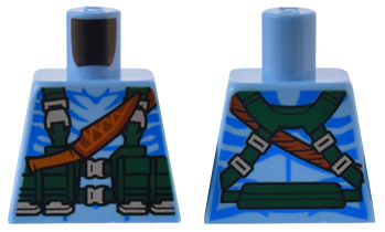 Torso Na'vi with Blue Markings, Reddish Brown Strap, and Dark Green and Silver Utility Belt Pattern