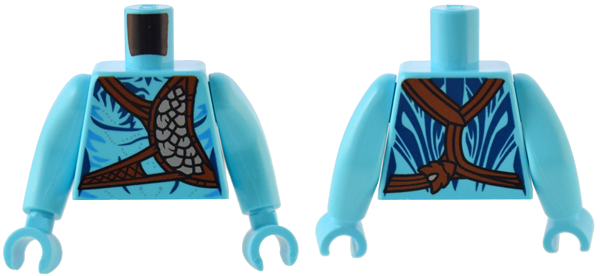 Torso Na'vi with Dark Blue Markings, Reddish Brown Strap and Silver Belt, and Silver Spots Pattern / Medium Azure Arms Long / Medium Azure Hands