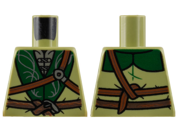 Torso Jacket, Dark Green Lapels with Silver Filigree and Clasps, Reddish Brown Belts Pattern