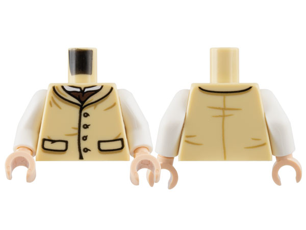 Torso Vest, 4 Buttons, 2 Pockets, Dark Brown Cravat, White Collar Pattern / White Arms / Light Nougat Hands