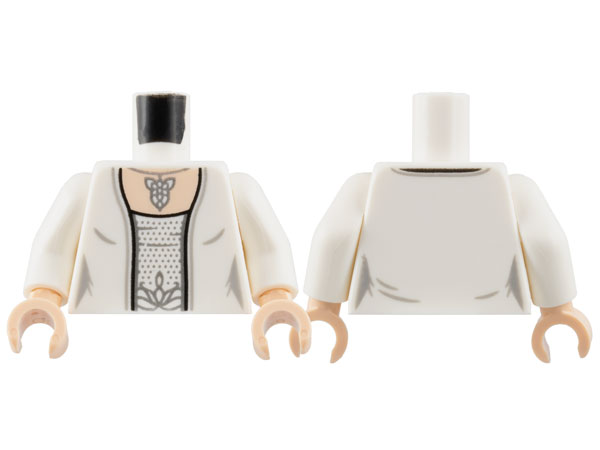 Torso Female Robe, Center Panel with Silver Spots, Evenstar Pendant Necklace, Light Nougat Neck Pattern / White Arms / Light Nougat Hands