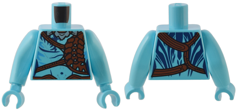 Torso Na'vi with Dark Blue Markings, Reddish Brown Strap and Belt, and Silver Necklace Pattern / Medium Azure Arms Long / Medium Azure Hands