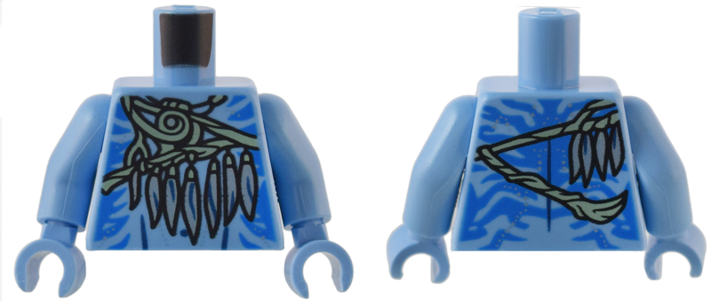 Torso Na'vi with Blue Markings, Sand Green Strap, Silver Feather Necklace and Spots Pattern / Medium Blue Arms / Medium Blue Hands