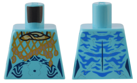 Torso Na'vi with Dark Blue Markings, Tan Shell, Medium Nougat Net with Silver Beads Pattern