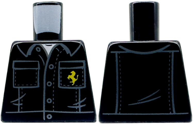 Torso Shirt with Dark Bluish Gray Buttons and Pockets Outline, White Undershirt, and Yellow Horse (Ferrari Logo) Pattern
