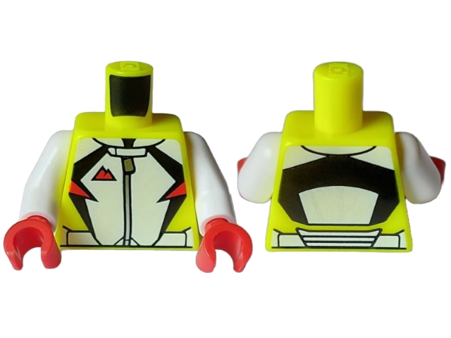 Torso Jacket with Black and White Panels and Belt, Silver Zipper, and Red Mountains Pattern / White Arms / Red Hands