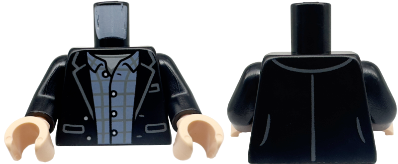 Torso Open Suit Jacket with Pockets over Sand Blue and Dark Bluish Gray Plaid Shirt with White Buttons Pattern / Black Arms / Light Nougat Hands