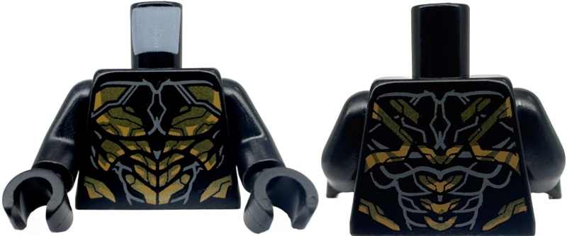 Torso Armor with Gold Scales and Dark Bluish Gray Lines with Short End Lines and Tips at Neck Pattern / Black Arms / Black Hands