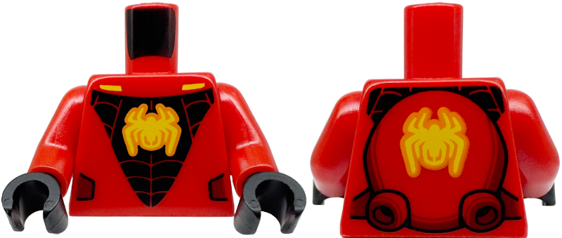 Torso Yellow Spider on Black Panel with Web, Dark Red Side Panels Pattern (Miles Morales) / Red Arms / Black Hands
