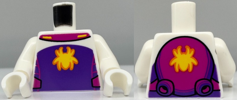 Torso Yellow Spider on Dark Purple Panel with Magenta Web and Side Panels Pattern / White Arms / White Hands