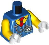 Torso Vest with Yellow Shirt, Red Tie, Metallic Light Blue Vertical Stripes with Silver Pocket Watch Pattern / Yellow Arms / White Hands