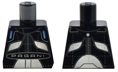 Torso Racing Suit with Dark Bluish Gray Trim, White Panels and 'PAGANI' and Silver Stitching Pattern