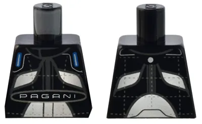 Torso Racing Suit with Dark Bluish Gray Trim, White Panels and 'PAGANI' and Silver Stitching Pattern