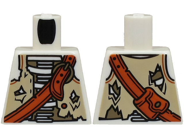 Torso Skeleton Pirate, Tan and Dark Tan Tattered Vest and Dark Orange Shoulder Belt with Bag Pattern (BAM)