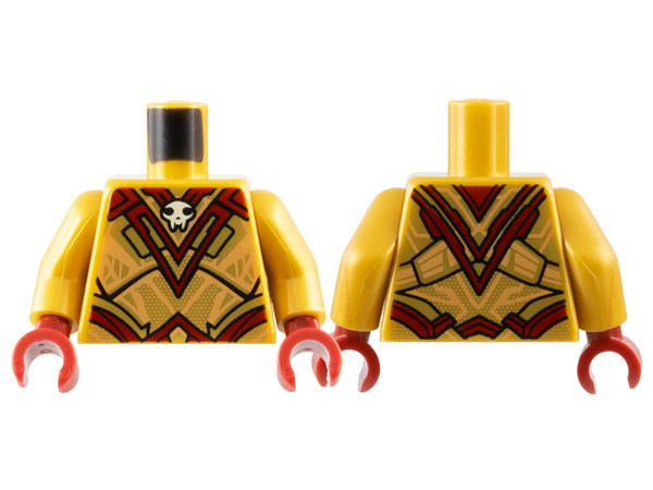 Torso Armor with Dark Red Panels and Trim and White Skull at Neck Pattern / Pearl Gold Arms / Dark Red Hands