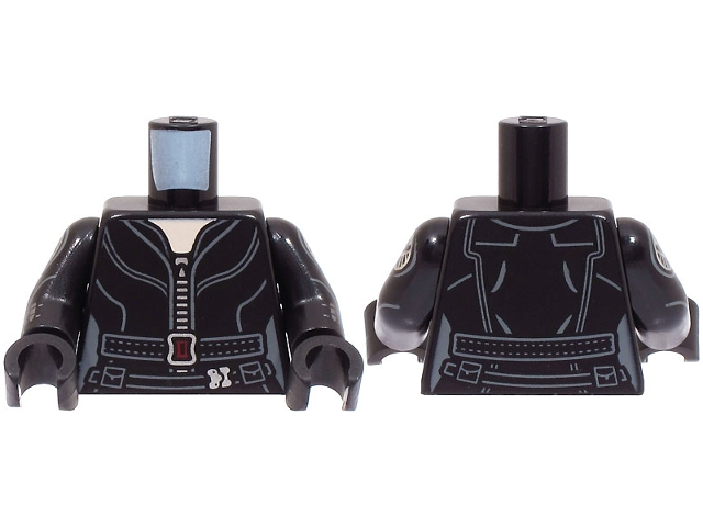 Torso Female Suit with Silver Zipper, Dark Bluish Gray Belt with Dark Red Buckle, Light Nougat Neck Pattern / Black Arms with SHIELD Logo Pattern / Black Hands