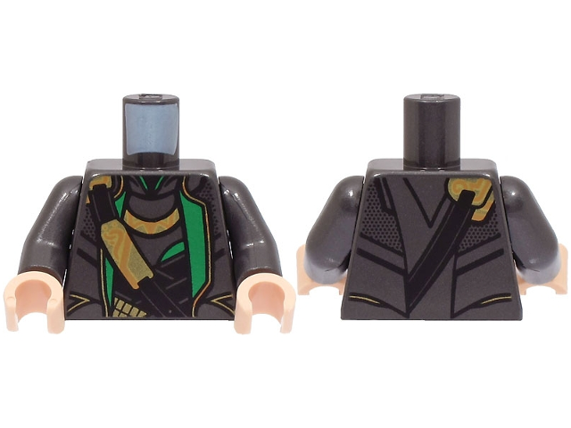 Torso Suit with Green Lapels, Black Shirt and Shoulder Belt with Gold Clasps Pattern / Pearl Dark Gray Arms / Light Nougat Hands