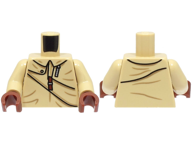 Torso Jacket with Silver and Reddish Brown Zipper, Black Button and Dark Tan Creases Pattern / Tan Arms / Reddish Brown Hands