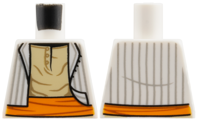 Torso Open Vest with Light Bluish Gray Stripes, Tan Shirt, Orange Sash Pattern