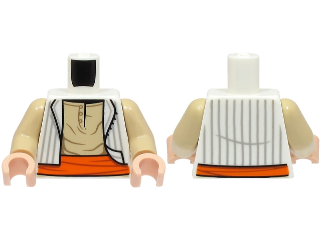 Torso Open Vest with Light Bluish Gray Stripes, Tan Shirt, Orange Sash Pattern / Tan Arms / Light Nougat Hands