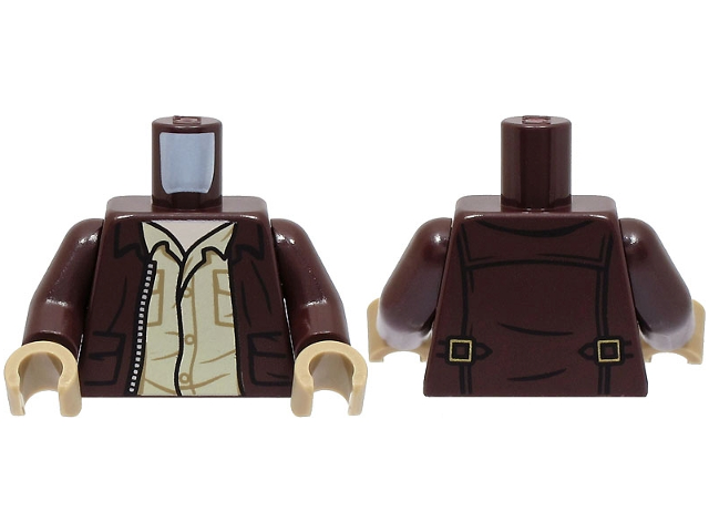 Torso Open Jacket with Pockets, Silver Zipper and Gold Clasps, Tan Shirt, Light Nougat Neck Pattern / Dark Brown Arms / Dark Tan Hands