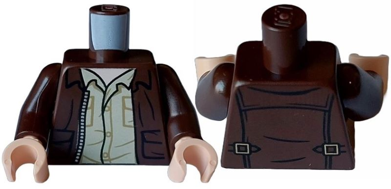 Torso Open Jacket with Pockets, Silver Zipper and Gold Clasps, Tan Shirt, Light Nougat Neck Pattern / Dark Brown Arms / Light Nougat Hands