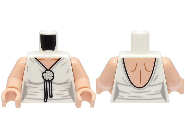 Torso Female Dress with Flower and Laces, Light Bluish Gray Creases, Light Nougat Neck and Back Pattern / Light Nougat Arms / Light Nougat Hands